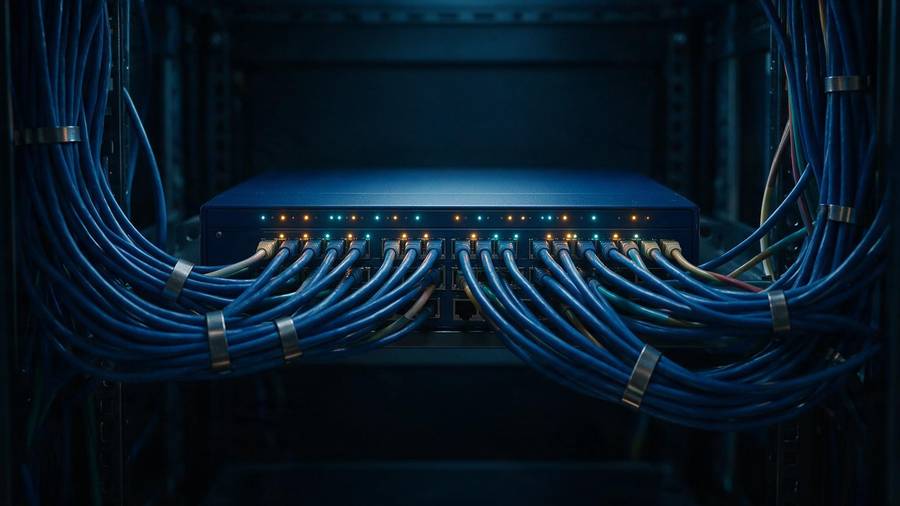 Firewall perimetral en rack con el cableado convergiendo