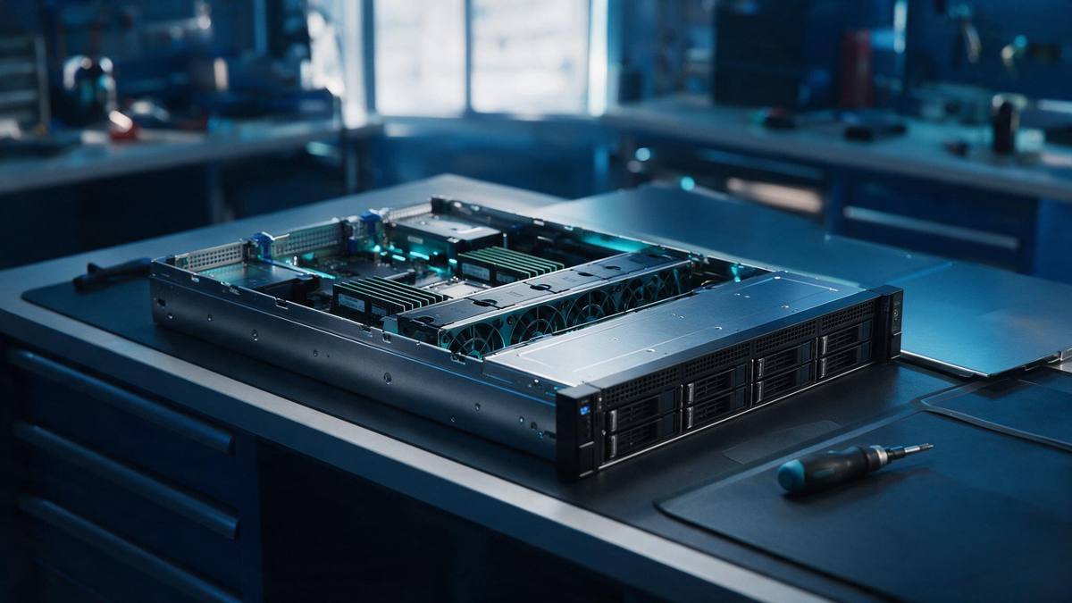 Servidor de rack abierto sobre banco de servicio